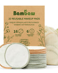 Bambaw kraft box labeled 22 reusable makeup pads with green botanical illustrations.