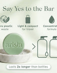 Close up of Stimulating Shampoo Bar Rosemary and Caffeine packaging with Made in France and sustainability icons and a lasting use claim
