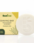 Shaving Bar packaging beside a foam covered bottle with a yellow SHAVING BAR box