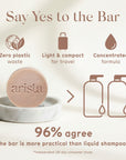 Arista shampoo bar with benefits listed on a beige background
