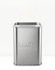 Metallic blade bank tin with a slot on top, featuring the brand name 'BamBaw', on a white background.