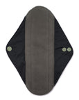 Reusable panty liner with black wings and a soft gray fleece center