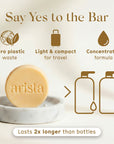 Say Yes to the Bar banner showing zero plastic waste travel friendly and concentrated formula icons