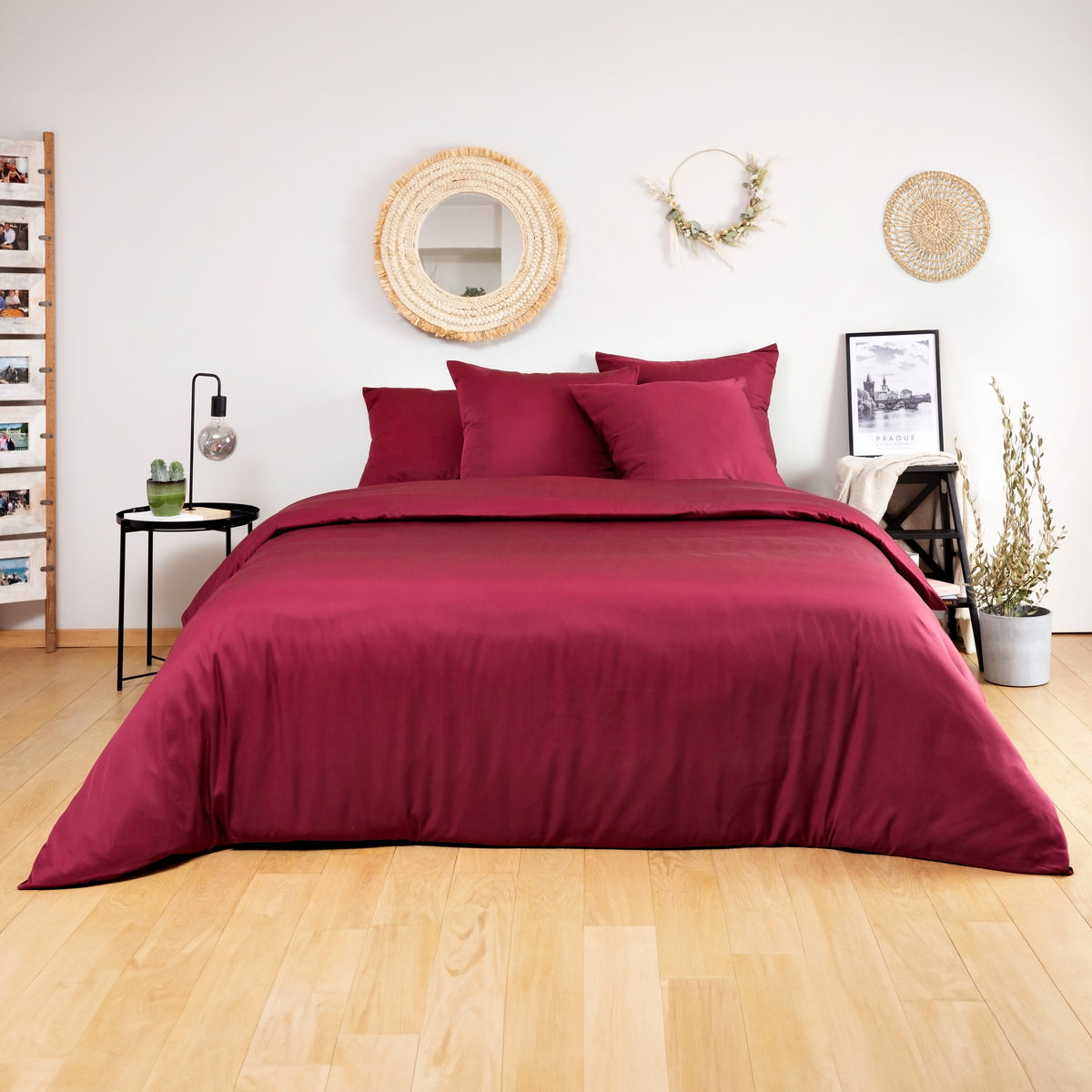 Bed in a pale gray Bamboo Duvet Cover with matching gray pillows in a light modern bedroom