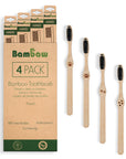 Four Bambaw bamboo toothbrushes in a 4 pack packaging with green HARD labels arranged in a row