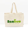 A beige cotton tote bag with the Bambaw brand logo printed in green. The bag has long handles and is displayed against a white background.