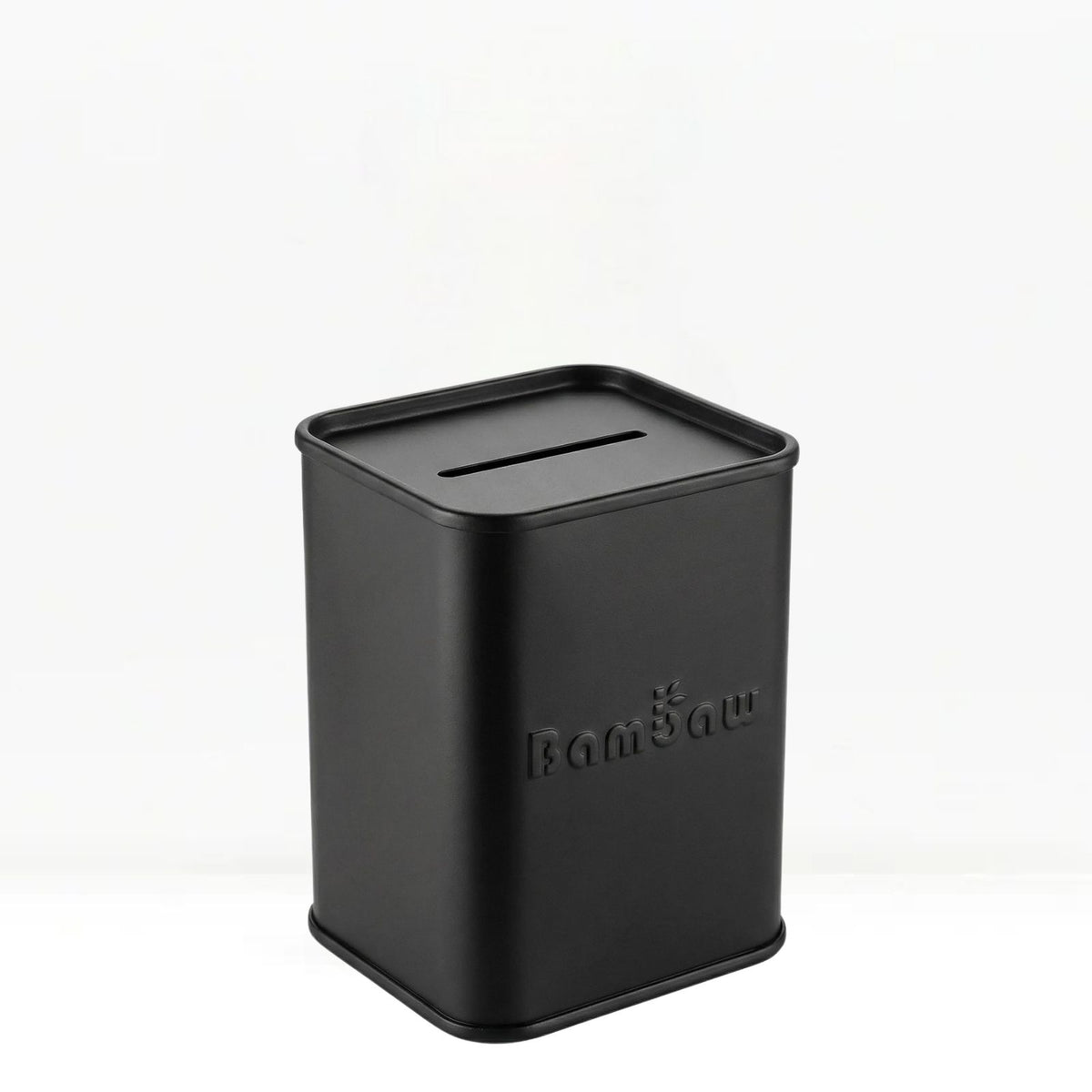 Black rectangular blade bank container on a white background