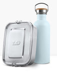 Back to School Bundle with a metal lunch box and light blue non insulated bottle