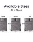 Diagram showing the dimensions of a flat sheet for single, double, and king sizes for bambaw cozy bamboo sheets.