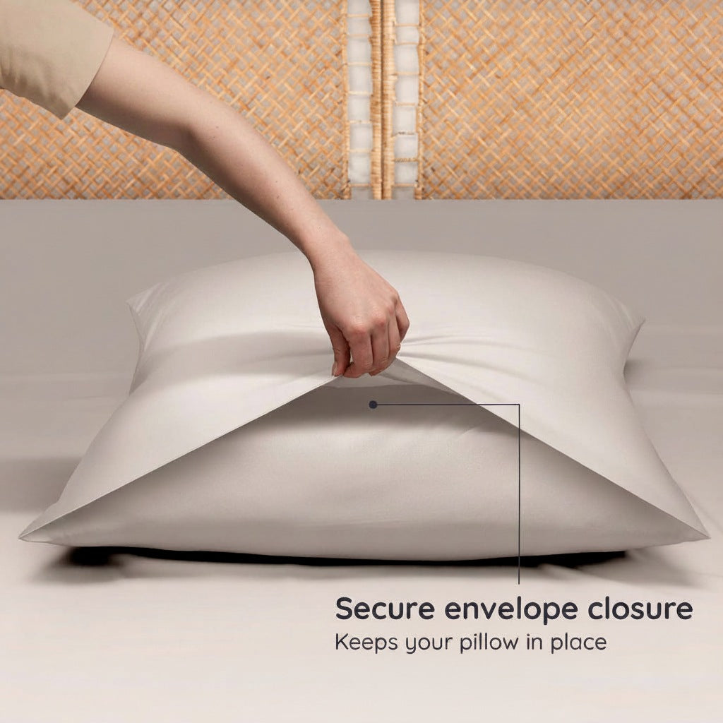 Close up of a white pillow under a secure envelope closure demonstration