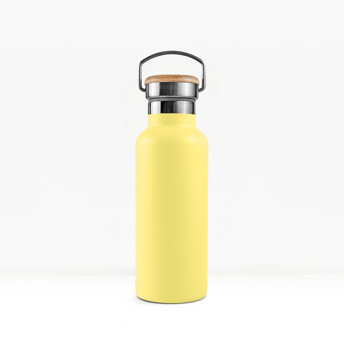 bambaw stainless steel water bottle insulated in yellow colour 500ml on white background