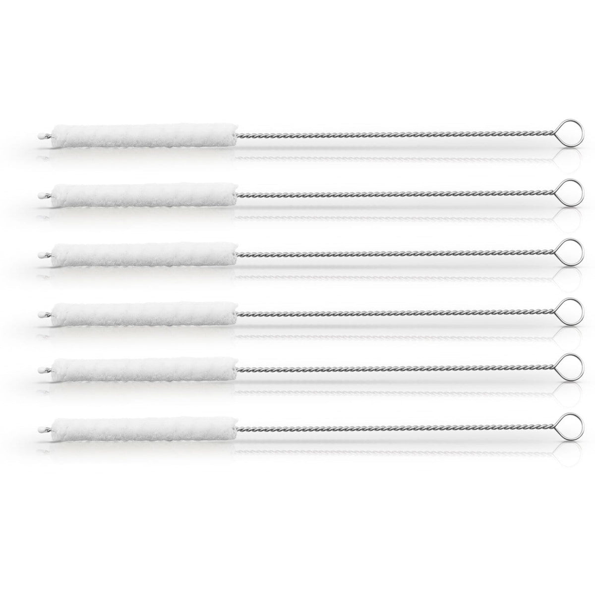 Multiple cotton straw cleaning brushes with twisted metal stems and loop ends arranged in a neat row