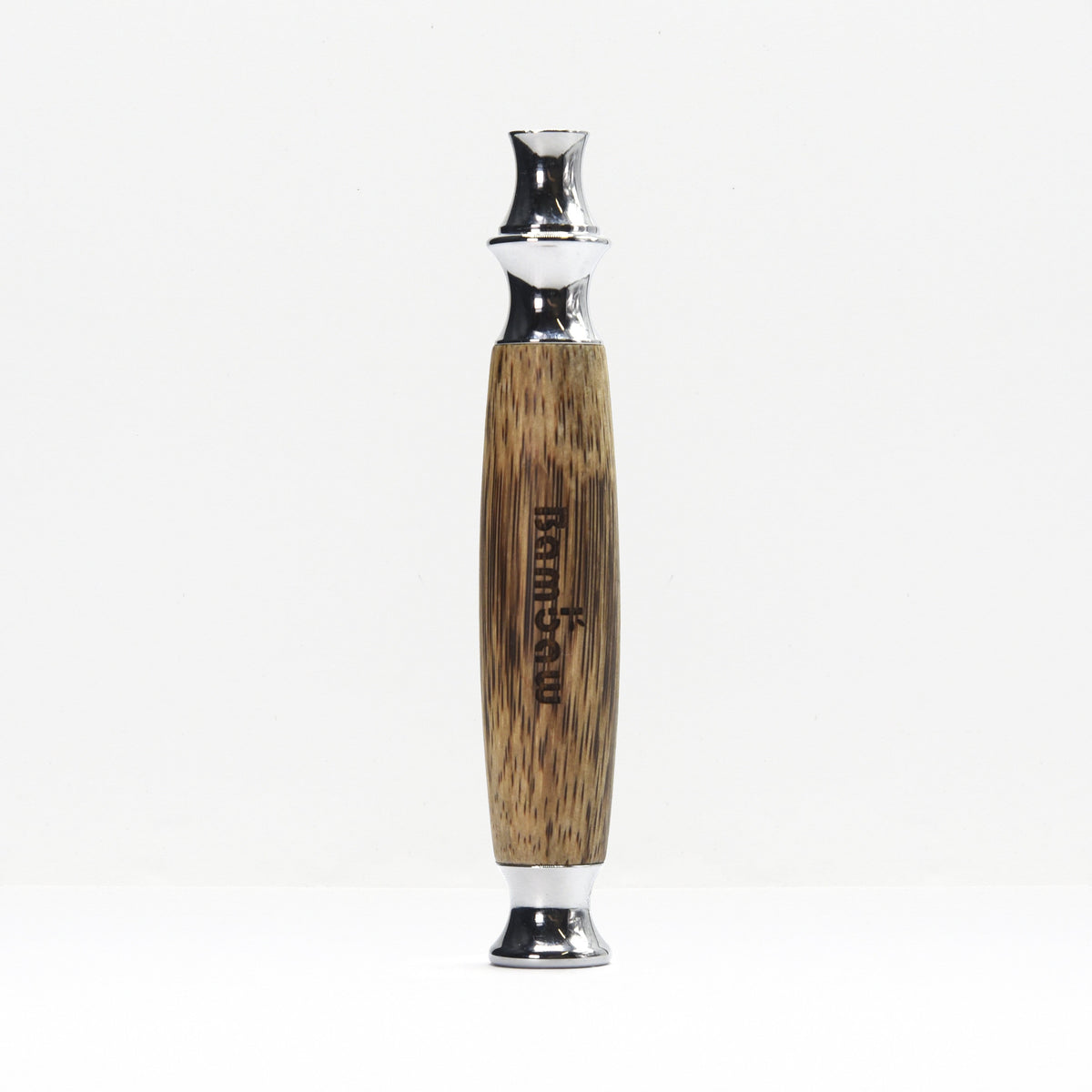 Bamboo safety razor handle with a wooden grip and chrome head