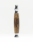 Bamboo safety razor handle with a wooden grip and chrome head