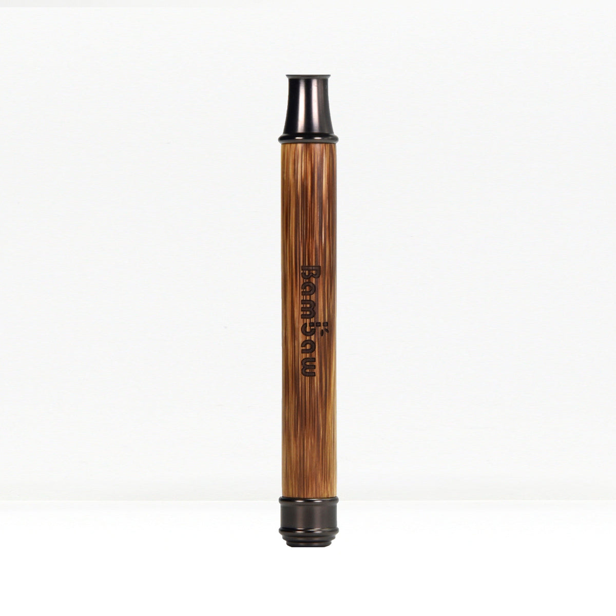 Close up of bamboo safety razor handle with black head, upright