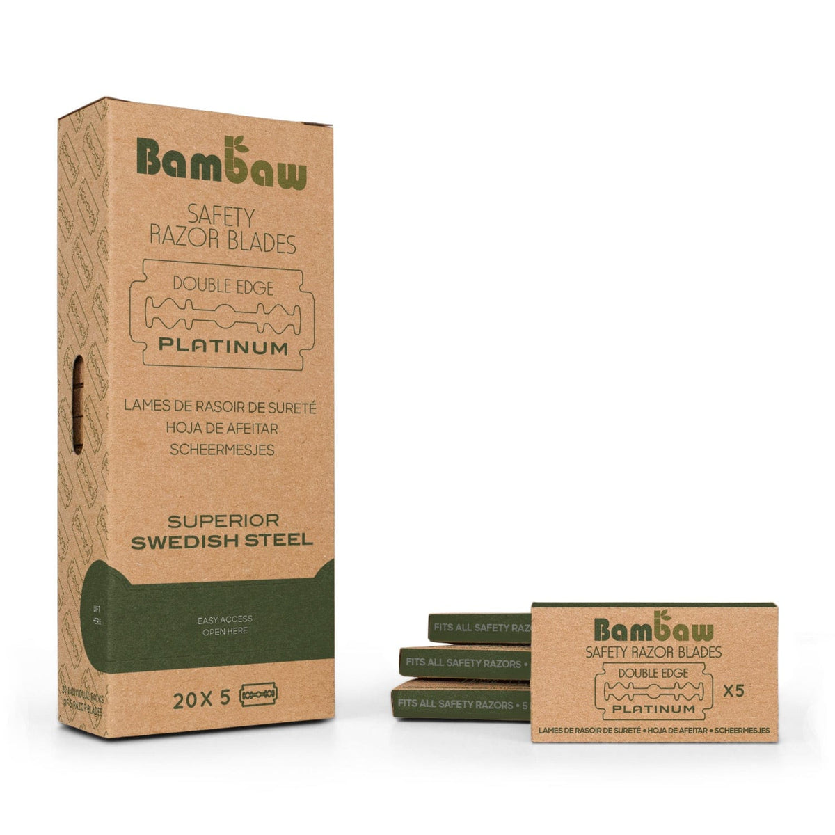 Bambaw safety razor blades box with platinum double edge packaging