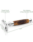 Bamboo safety razor with a strong metal head and closed comb, 115 mm long.